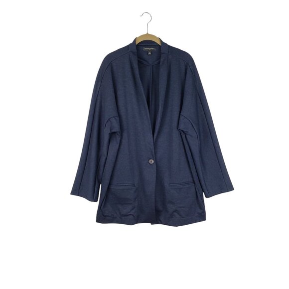 Banana Republic Nailhead Textured Blazer Longline Navy Blue Womens Size XL - Picture 1 of 7